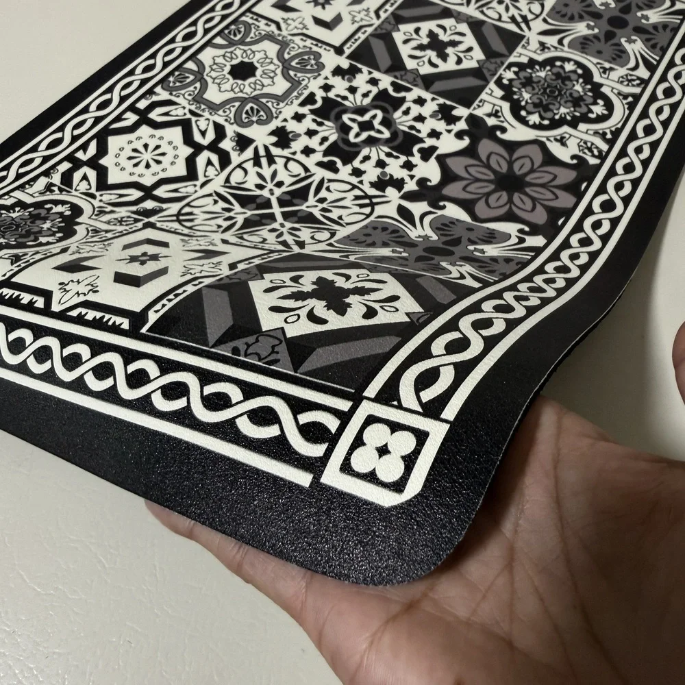 Coffee Bar Mat for Countertop 12 x 19 in Black and White Tile Print